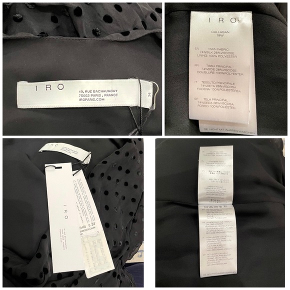 NWT IRO Flocked Silk Puff Sleeve Asymmetrical Ruffled Dress LBD Size 34 - Picture 14 of 16